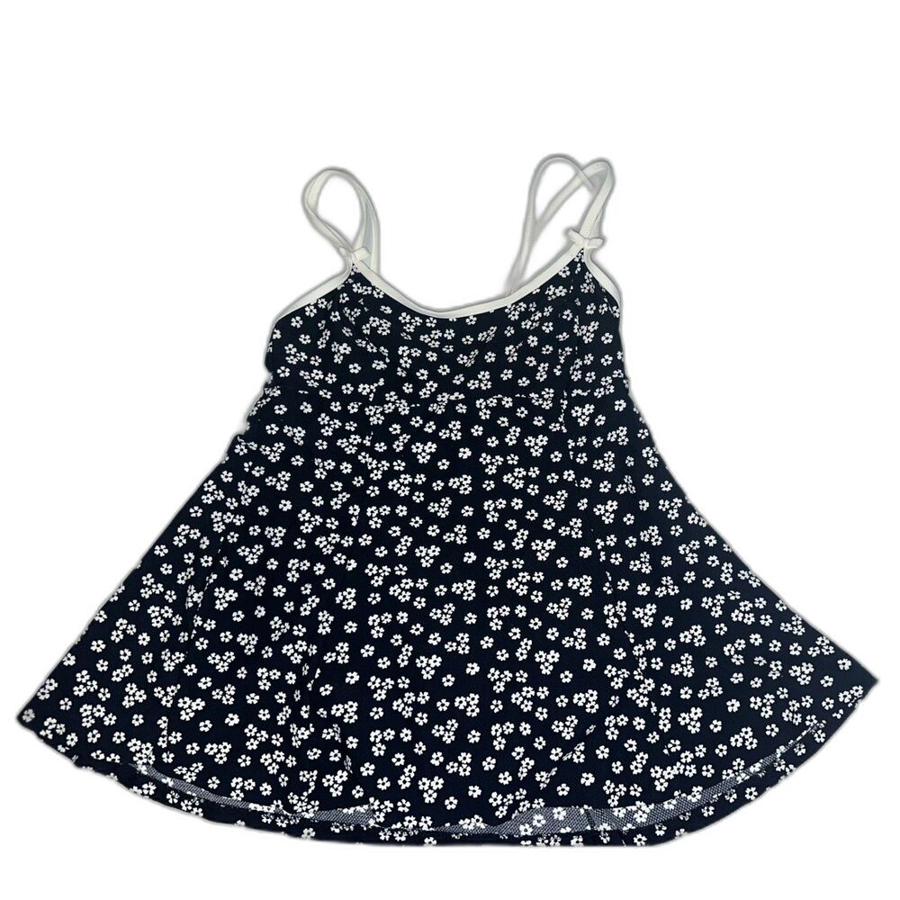 VTG Mainstream Black White Floral Skirted Swimsuit Pin Up Classic Nautical Sz 10